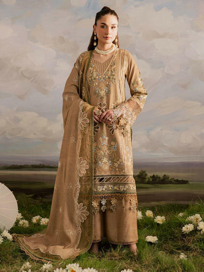 Mahnur Kaia Slub Linen Embroidered Stitched 3-Piece Suit-K- 04