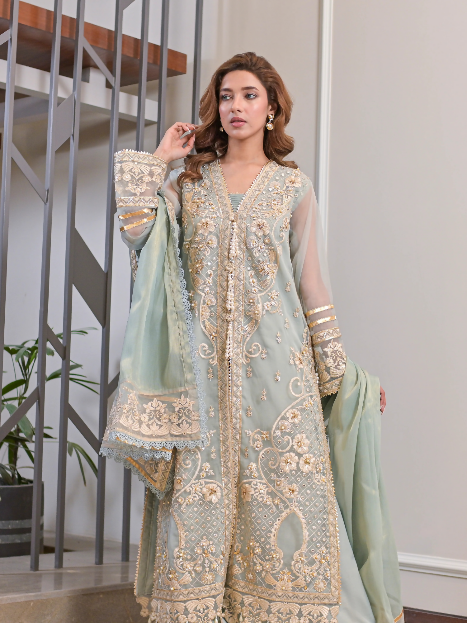 Farooq Hameed Studio Eid Collection'24 Organza Embroidered Stitched 3-Piece Suit-Mahira