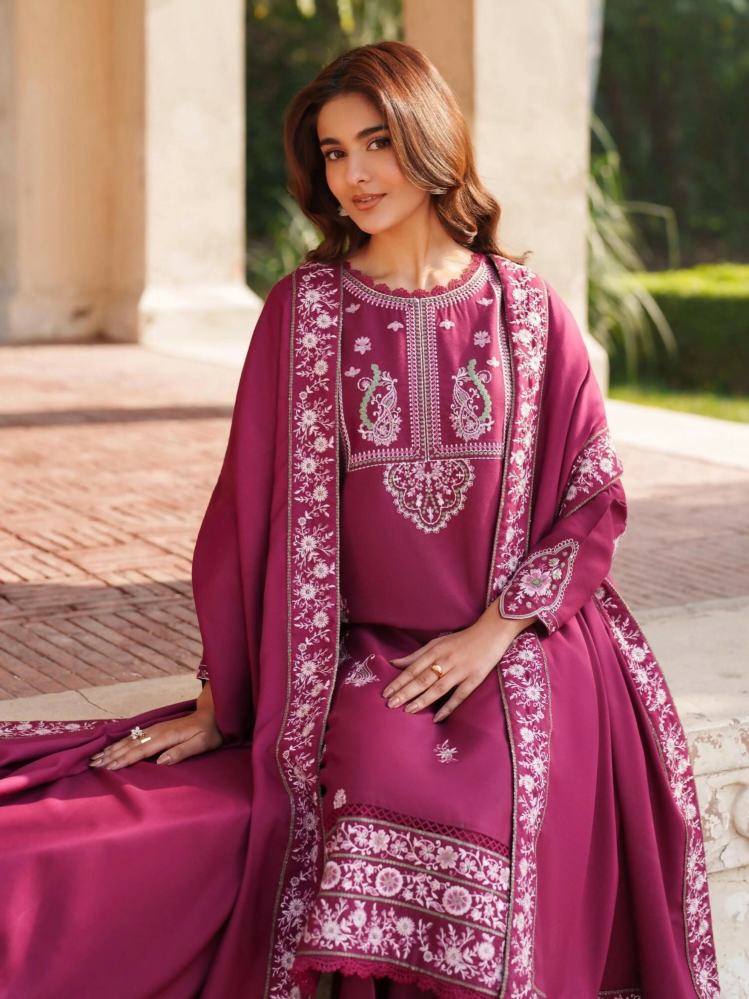 Panache Apparel Linen Embroidered Stitched Suit-Alara