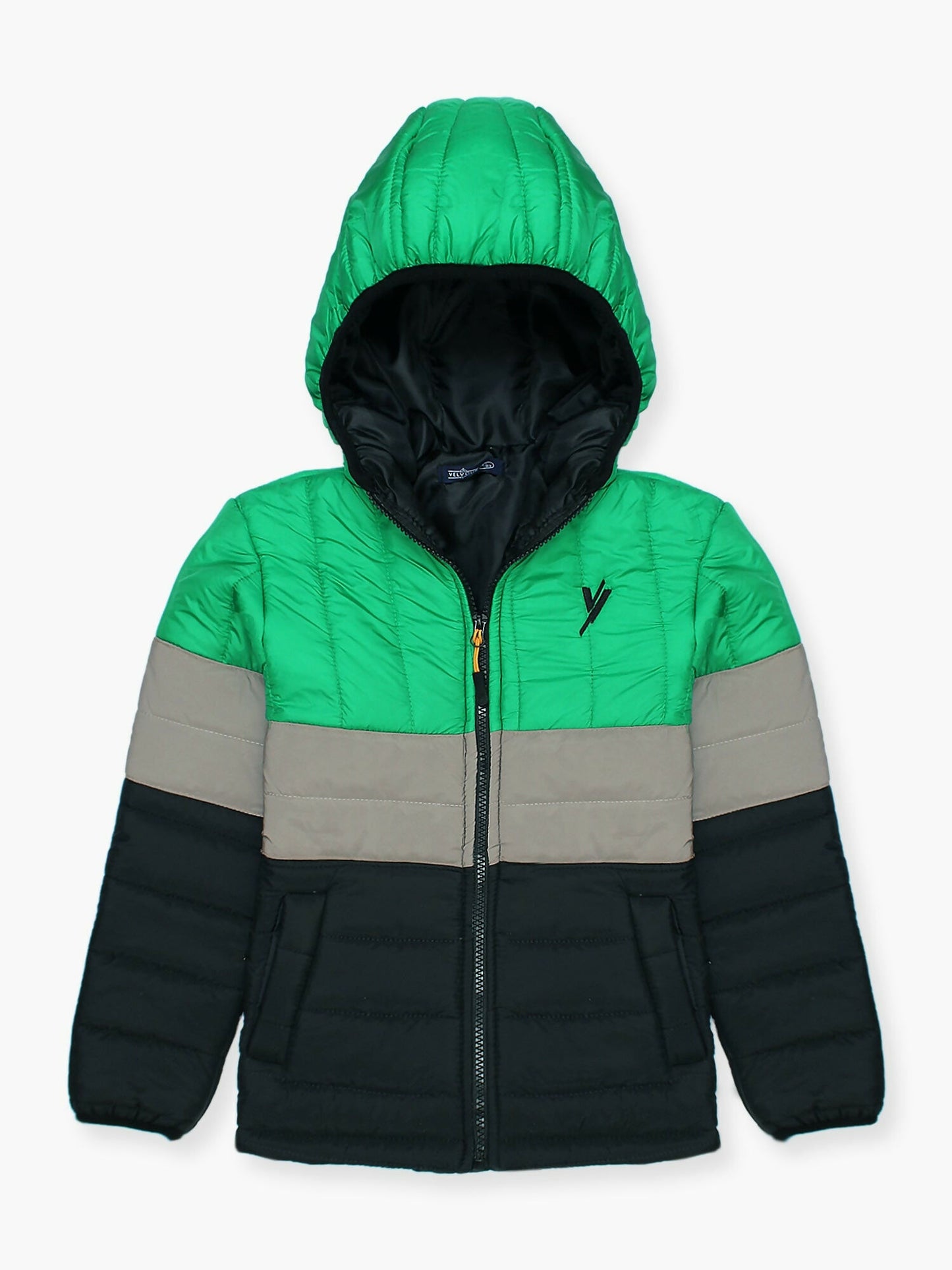Green Grey and Black Velvour Puffer Jacket- VJ25-B