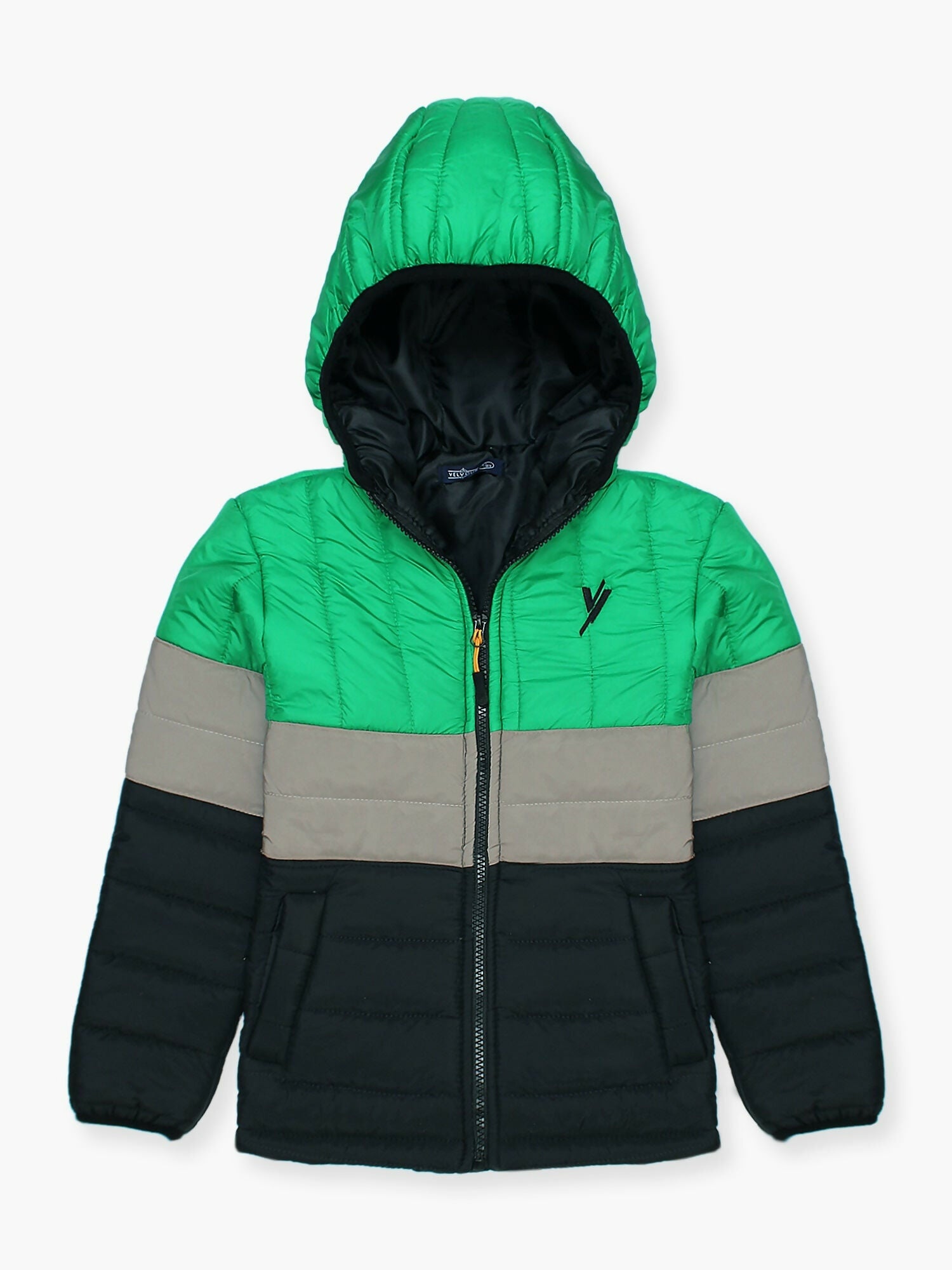 Green Grey and Black Velvour Puffer Jacket- VJ25-B
