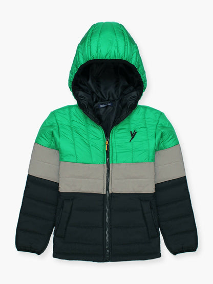 Green Grey and Black Velvour Puffer Jacket- VJ25-B