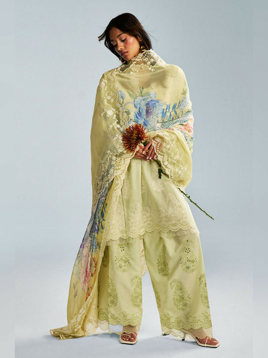 Lemon Zara Shahjahan Luxury Lawn Embroidered Unstitched 3-Piece Suit-Rai-6A