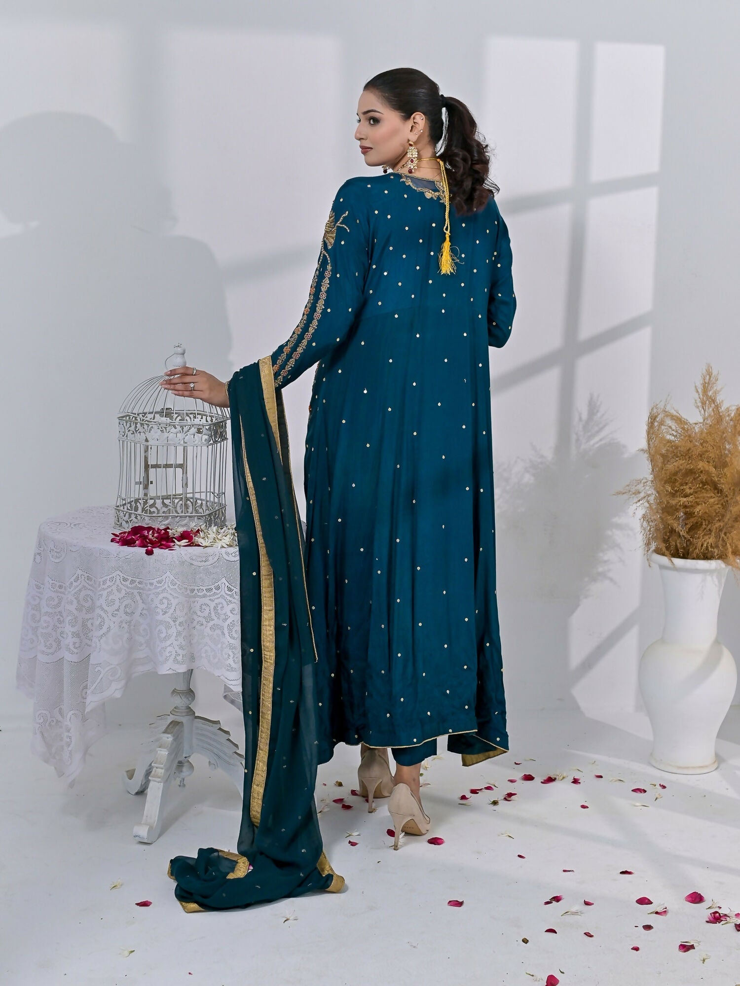 Ruby's Couture Chamak Dhamak Sheesha Silk Embellished Stitched 3-Piece Suit-Delisha