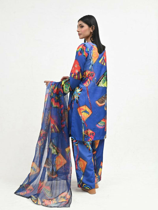 Imran Aftab Basant Mela Raw Silk Printed Stitched 3-Piece Suit-IARP 03