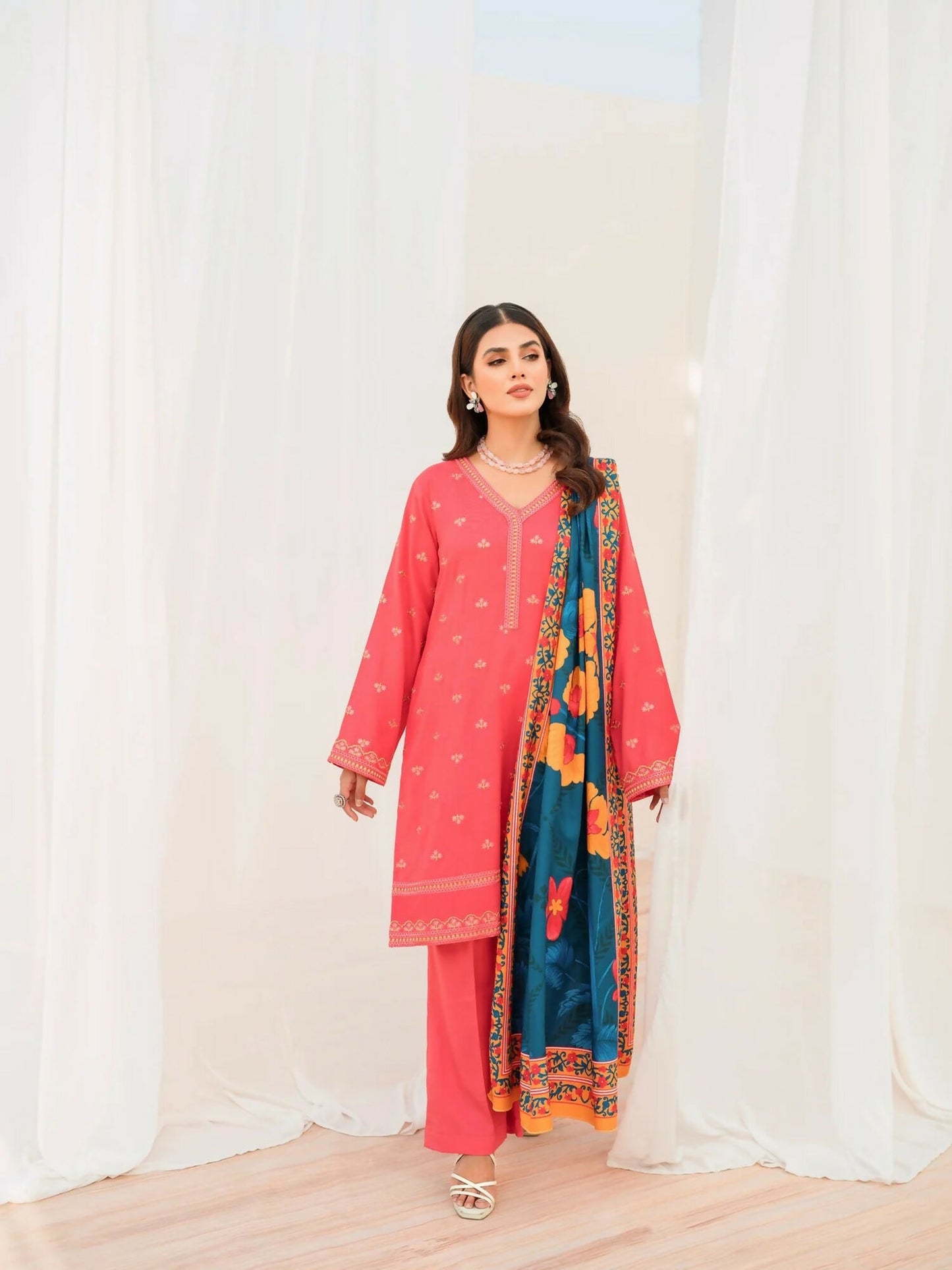 Panache Apparel Winter Basics Linen Embroidered Stitched 2-Piece Suit-Divine