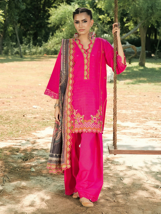 Hemstitch Lawn Embroidered Stitched 3-Piece Suit-Blush Petal