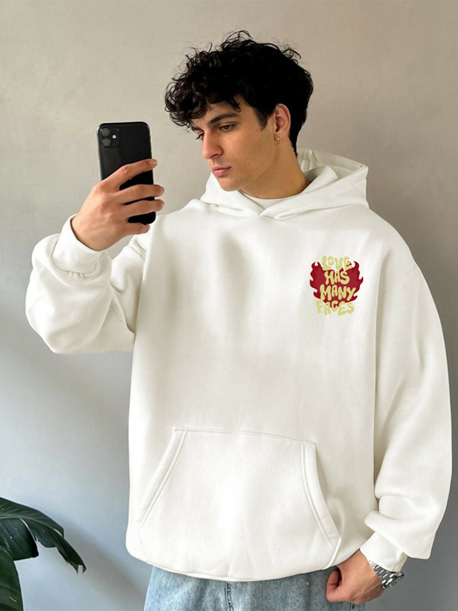 White Jupiter Hotep Oversized Faceless Love Printed Hoodie-14936