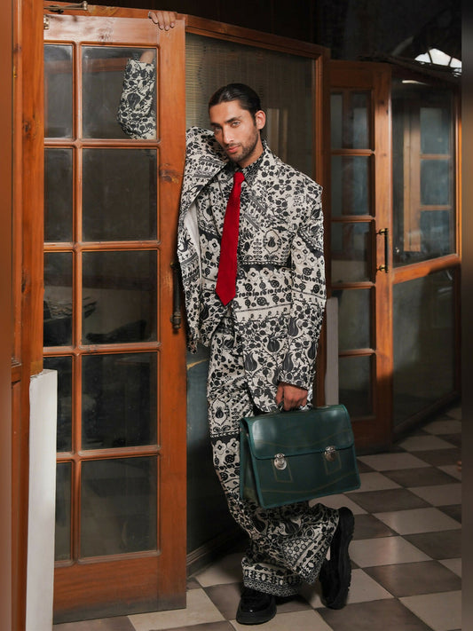 White and Black Hussain Rehar PAY DAY VOL. IV Silk Printed Stitched 2-Peice-Domino