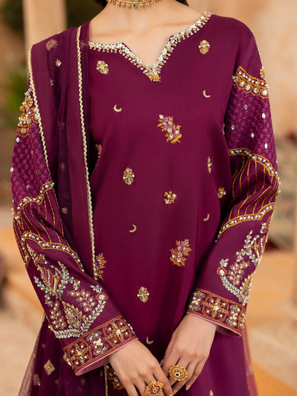 Shurooq Kanpur 1912 Silk Embellished Stitched 3-Piece Suit-Nehel