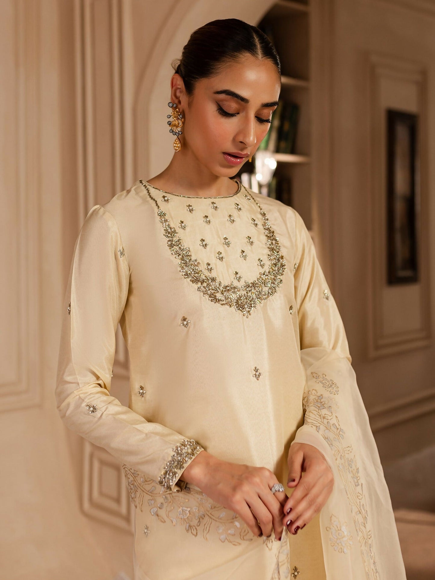 Allure By IH Luxury Pret Raw Silk Embellished Stitched 3-Piece Suit-Charlie