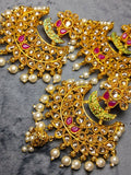 H&A Jewelry Indian Polki with Real Stone Earring and Maang Tikka Set