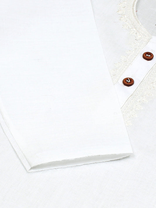 white-Velvour Boys Cotton Embroidered Stitched Kurta Pajama-VK12