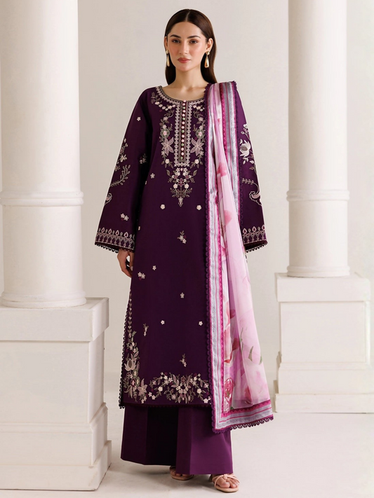 Panache Apparel Mistfall Vol II Cotton Embroidered Stitched Suit-Roselle