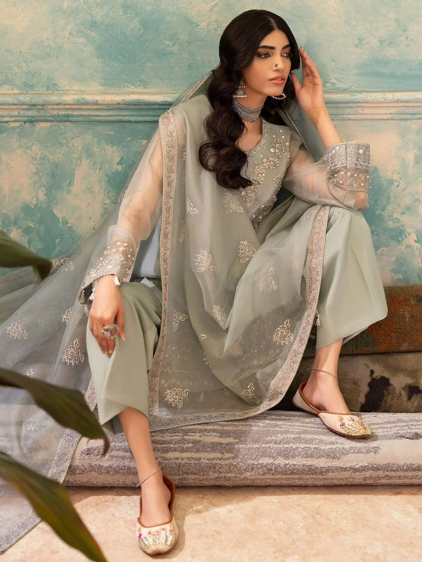 Shurooq Kanpur 1912 Organza Embellished Stitched 3-Piece Suit-Chandni Chowk