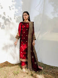 Panache Apparel Velvet Edit Micro Velvet 9000 Embroidered Stitched Suit-Surkh