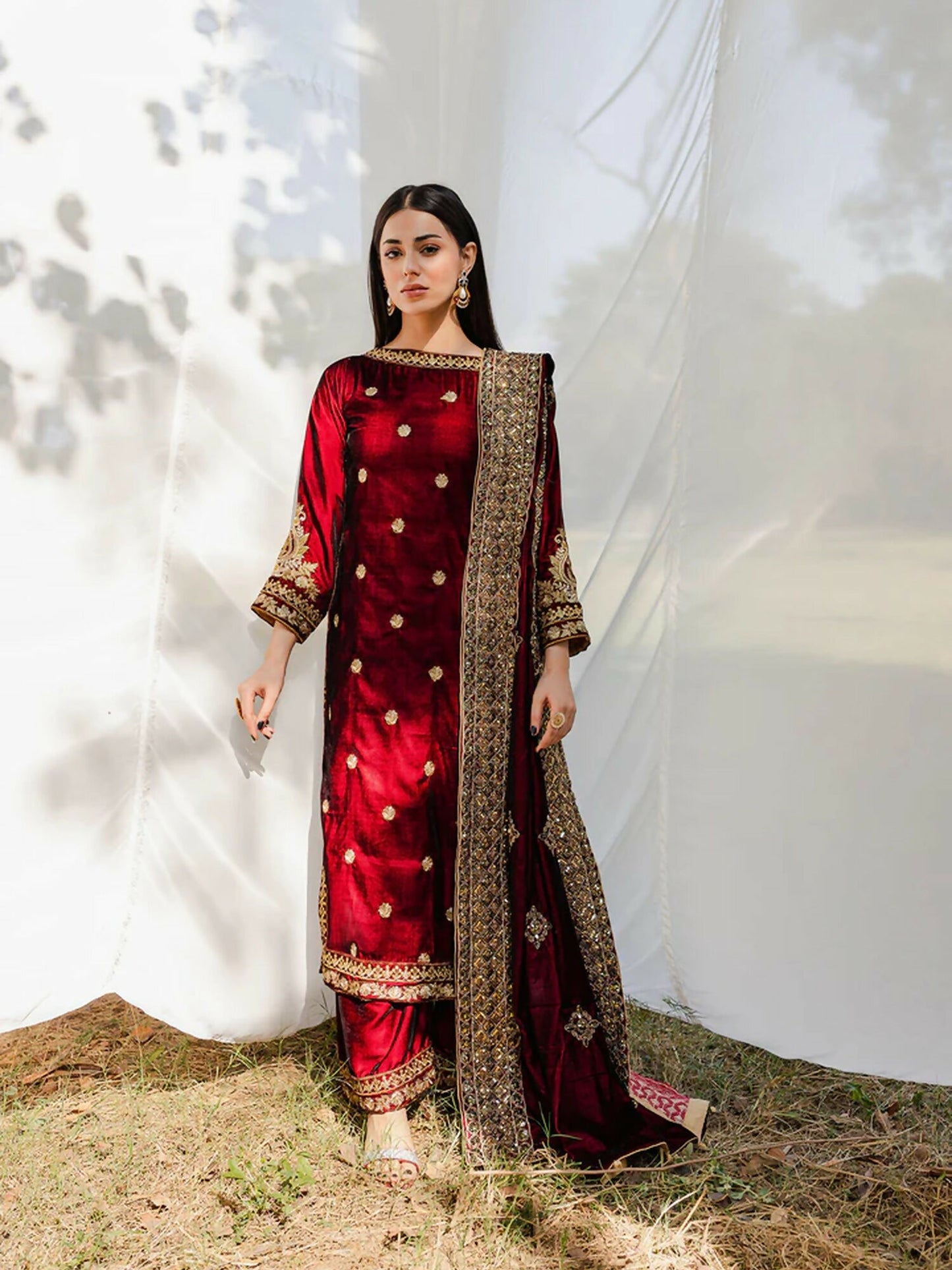 Panache Apparel Velvet Edit Micro Velvet 9000 Embroidered Stitched 2-Piece-Surkh