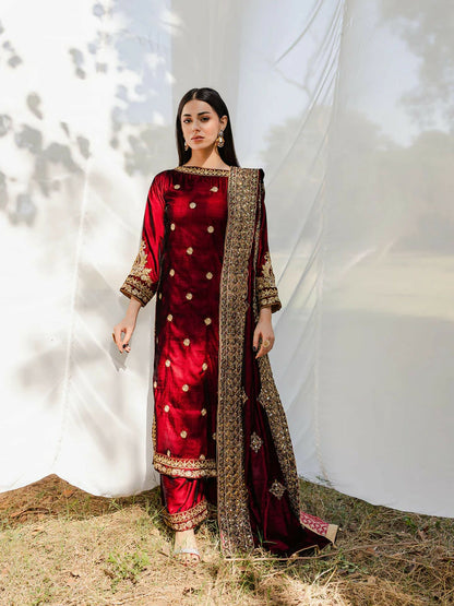 Panache Apparel Velvet Edit Micro Velvet 9000 Embroidered Stitched 2-Piece-Surkh