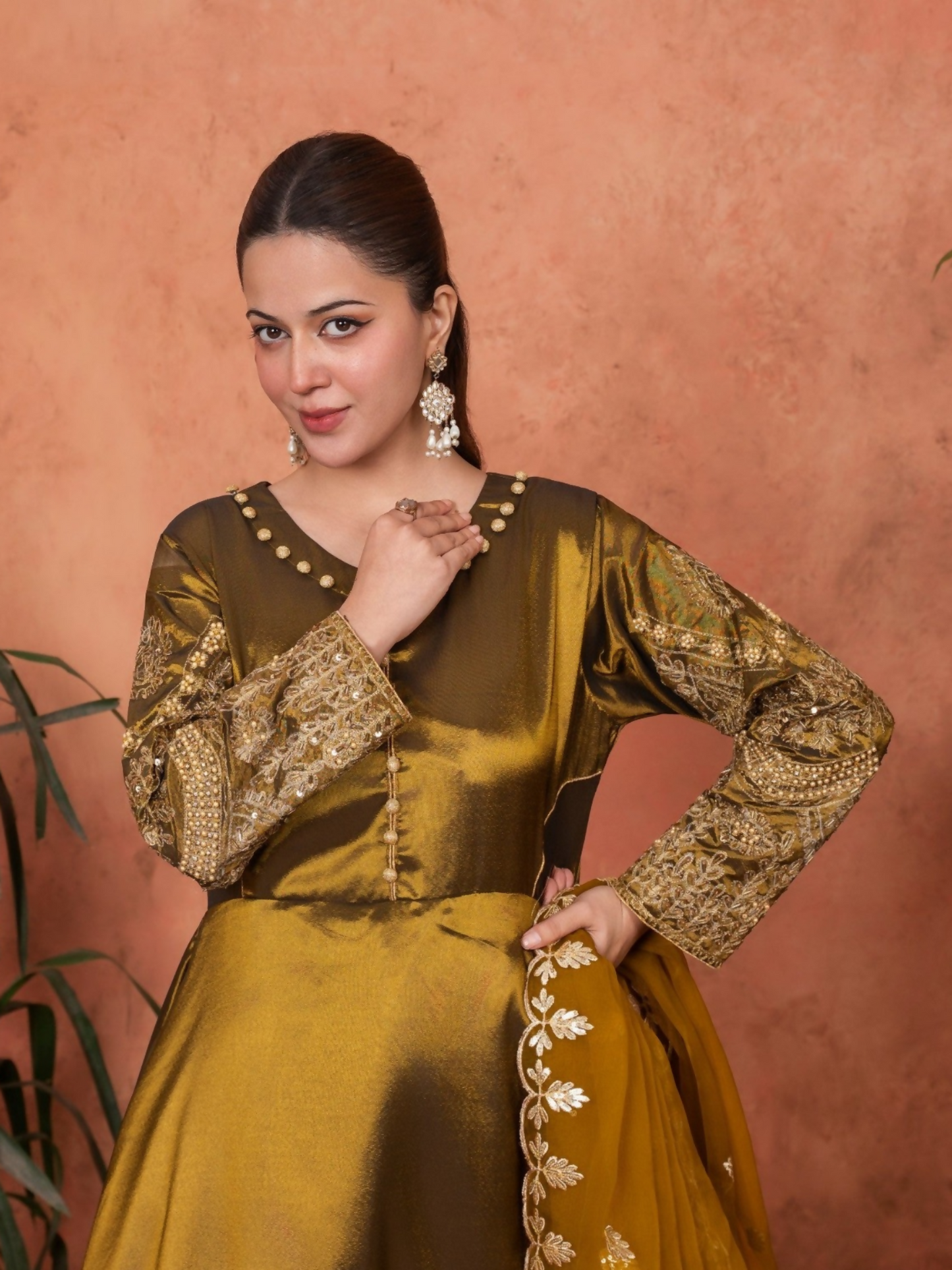 Stylish Collection Majeste Silk Embroidered Maxi-Zuri Golden