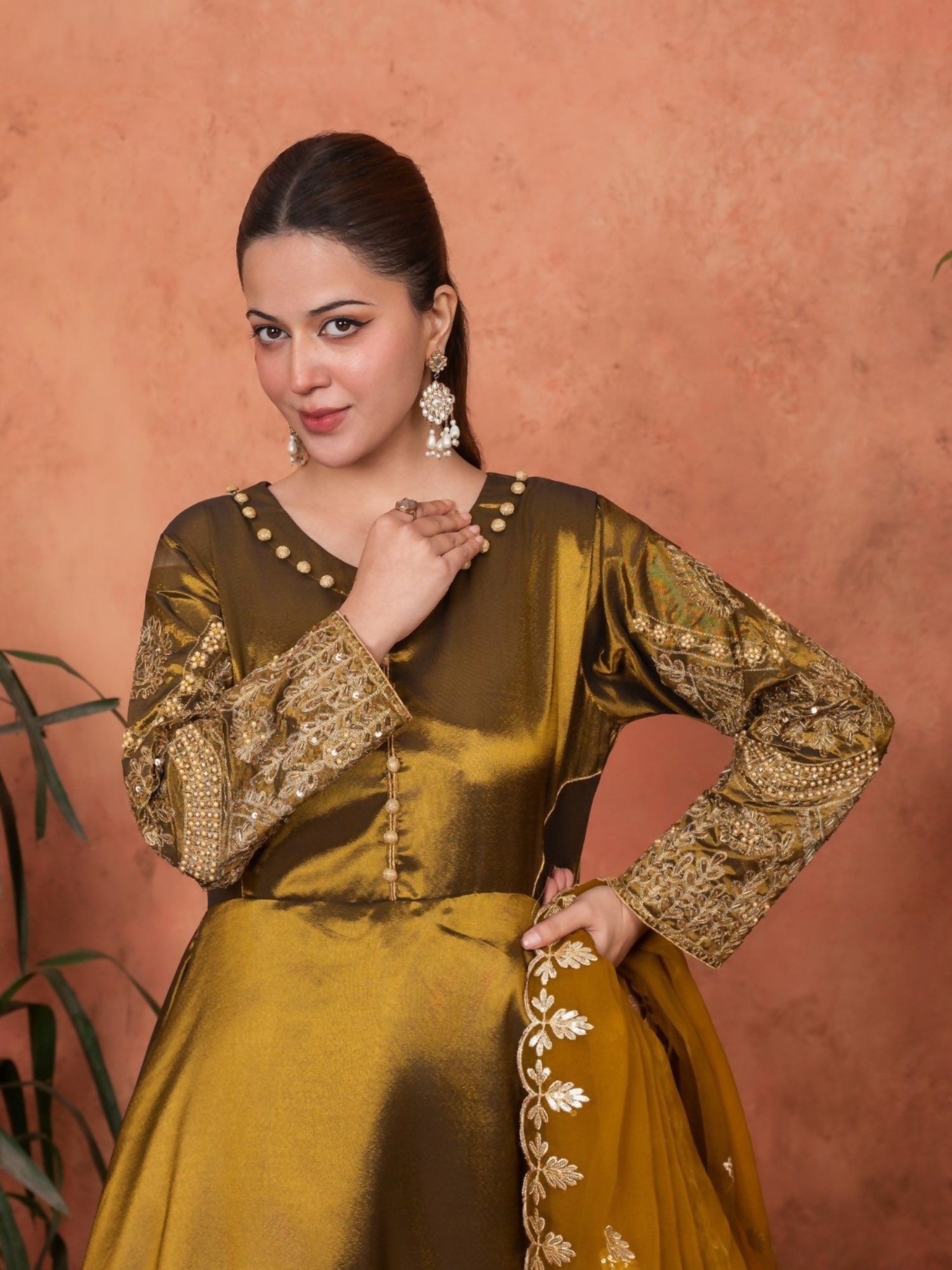 Stylish Collection Majeste Silk Embroidered Maxi-Zuri Golden
