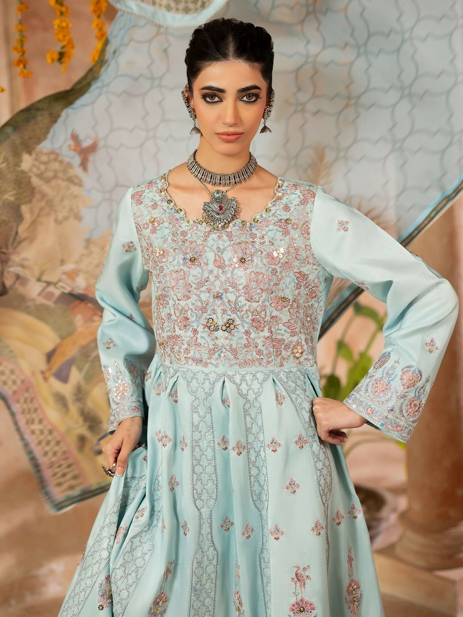 Shurooq Kanpur 1912 Silk Embellished Pishwas-Qutub Minar