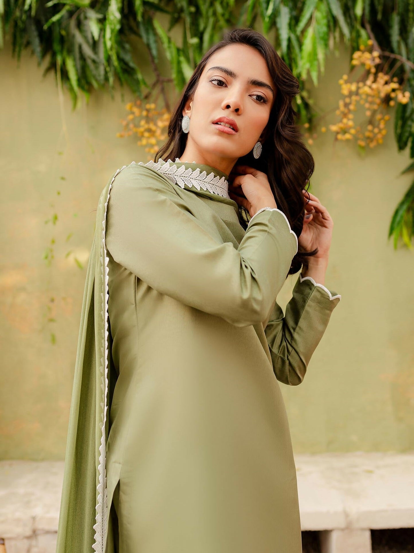 Allure By IH Katan Silk Embroidered Stitched 3-Piece Suit-Sage