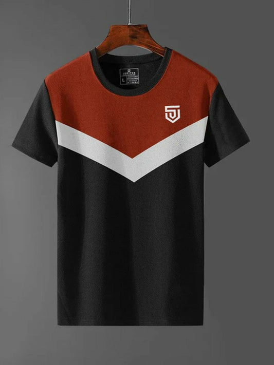 Red,Black,Orange,Yellow Jupiter Print Arrow cut color block dry fit tee-shirt-12863