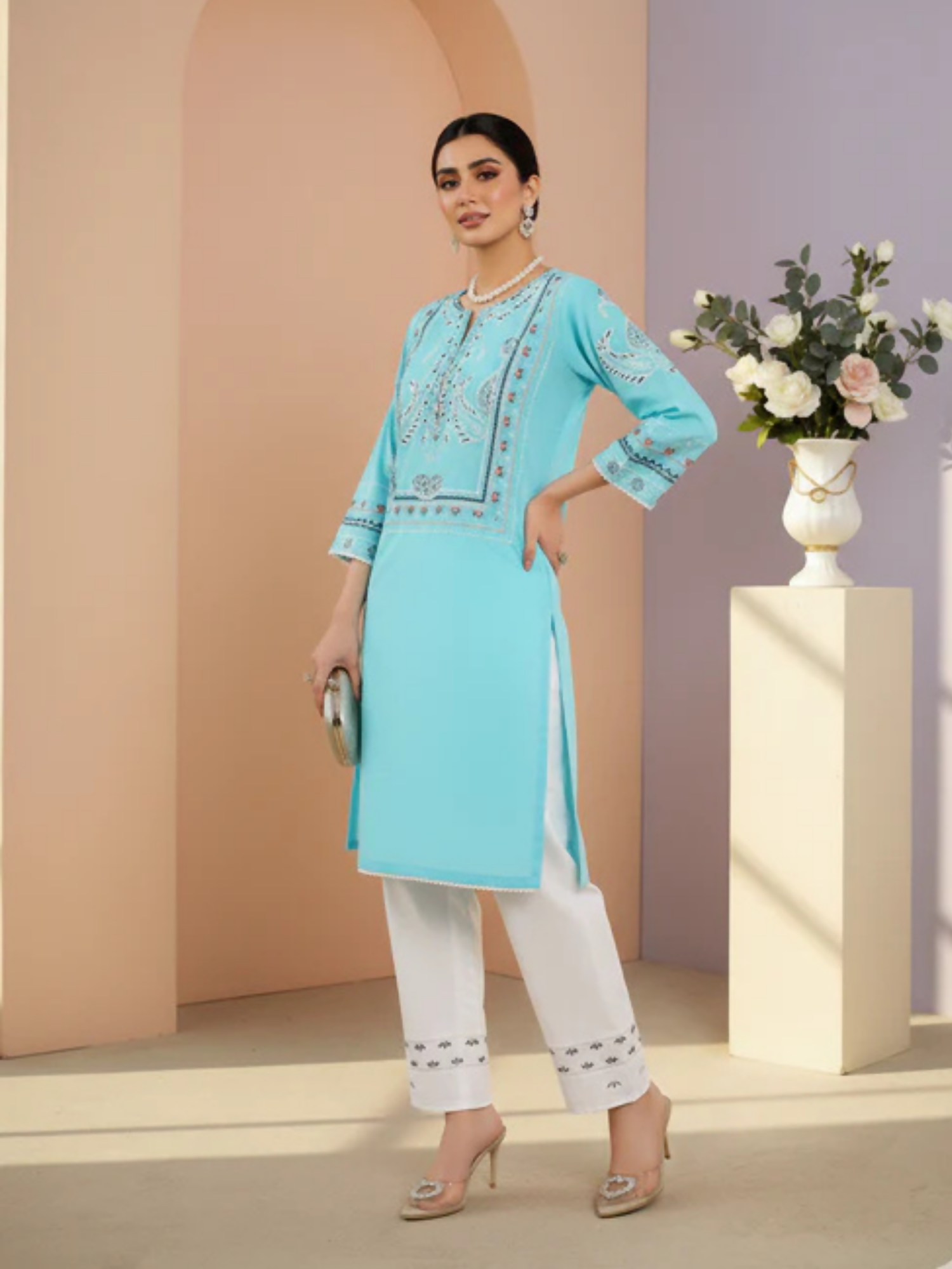 Tawakal Closet Cotton Embroidered Stitched 2-Piece Suit-Sky Marriage