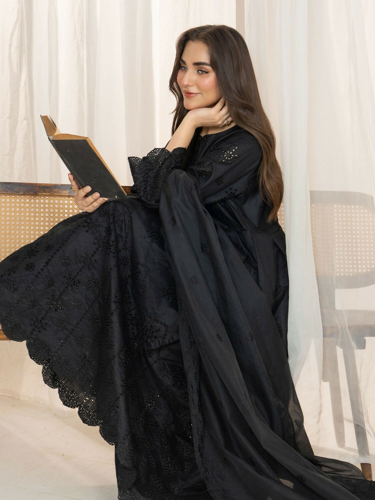 Panache Apparel Monochrome Tales Cambric Katan Embroidered Stitched Suit-Eclipse Bloom