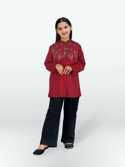 Maroon Velvour Girls Embroidred Kurti Set-VG122-C