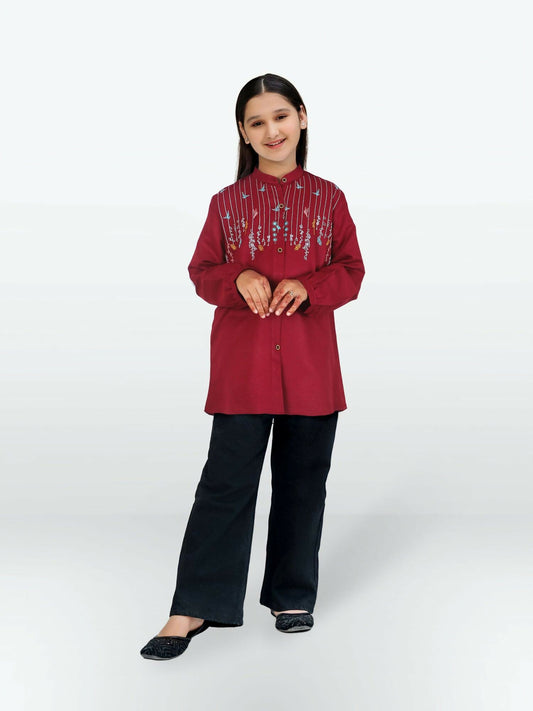 Maroon Velvour Girls Embroidred Kurti Set-VG122-C