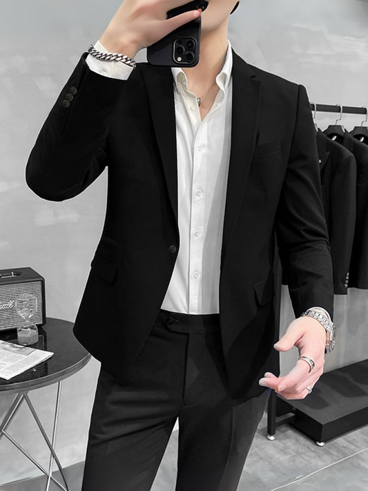 Imported Luxe Crest Black Business Coat for men with premium fabric, elegant crest detail, and tailored fit for formal and business wear.