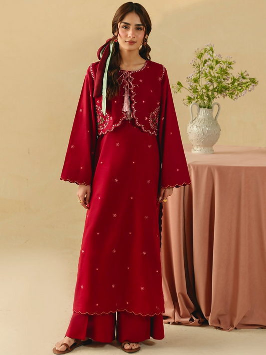 Mannat Clothing Boho Summer'26 Cotton Embroidered Stitched Suit-Deep Rose