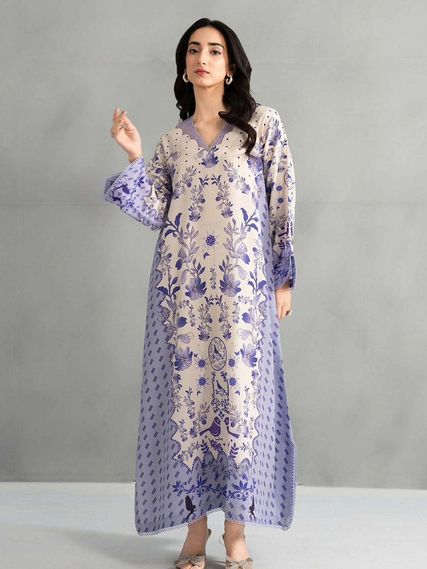 Panache Apparel Dear Summer Silk Lawn Printed Kaftan-Wild Daisy