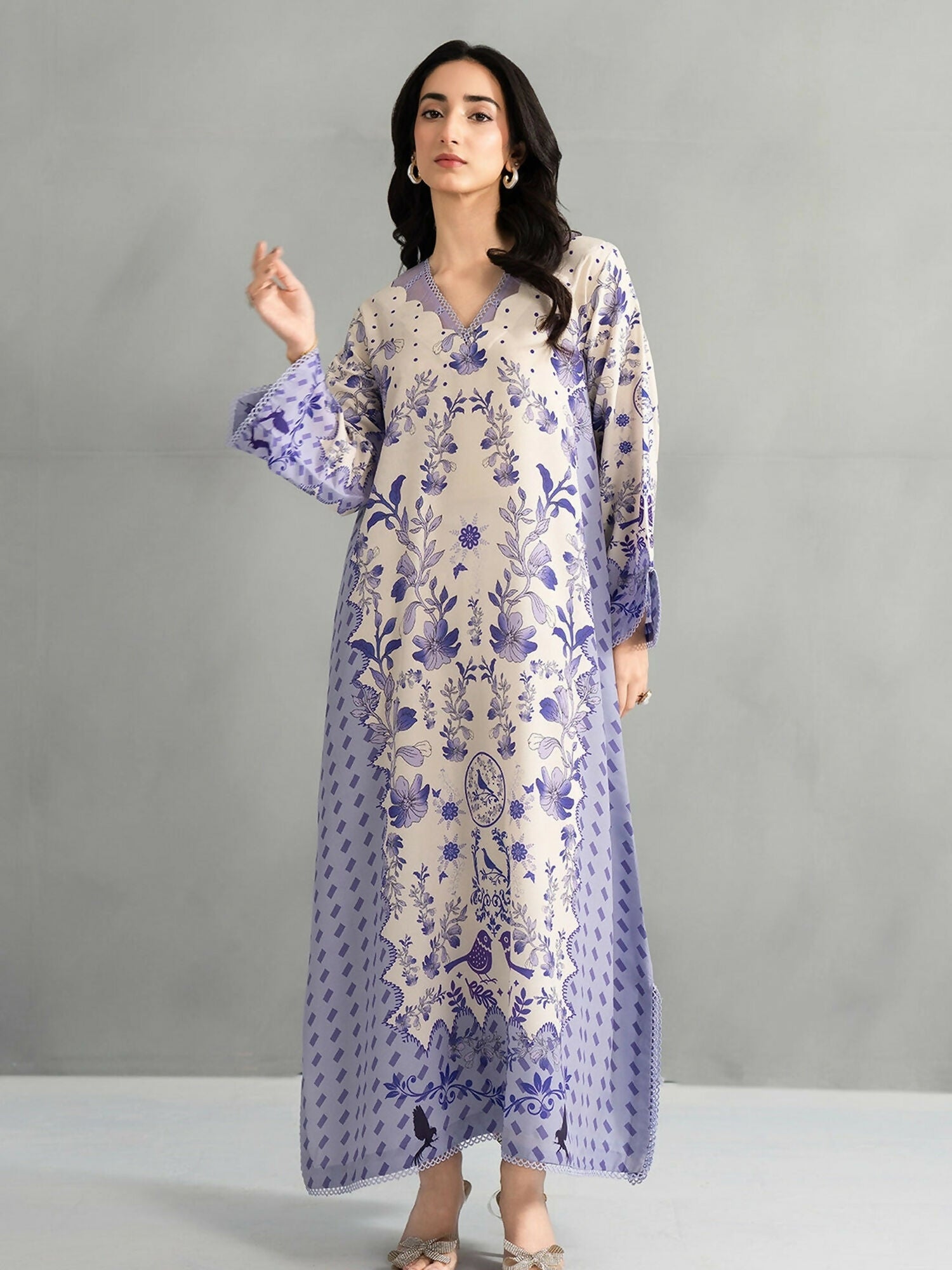 Panache Apparel Dear Summer Silk Lawn Printed Kaftan-Wild Daisy