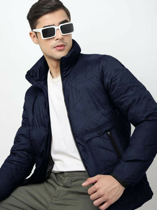 Red,Mango,Blue,Black,Brown and Grey Jupiter Stand Collar puffer Jacket with Patch pockets-12885