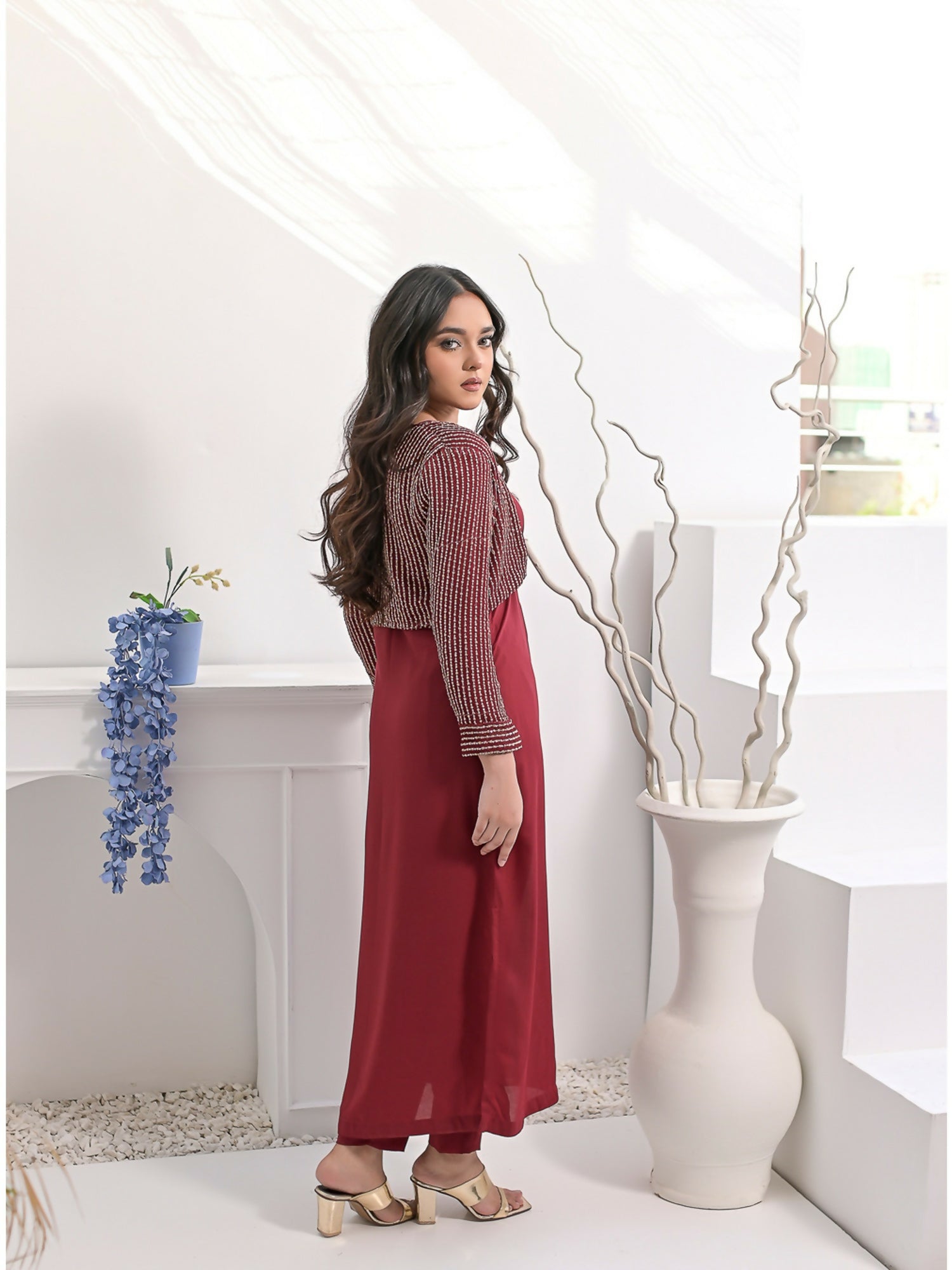 Ruby's Couture Haute & Chic Georgette Embroidered Kaftan Set-Valentina