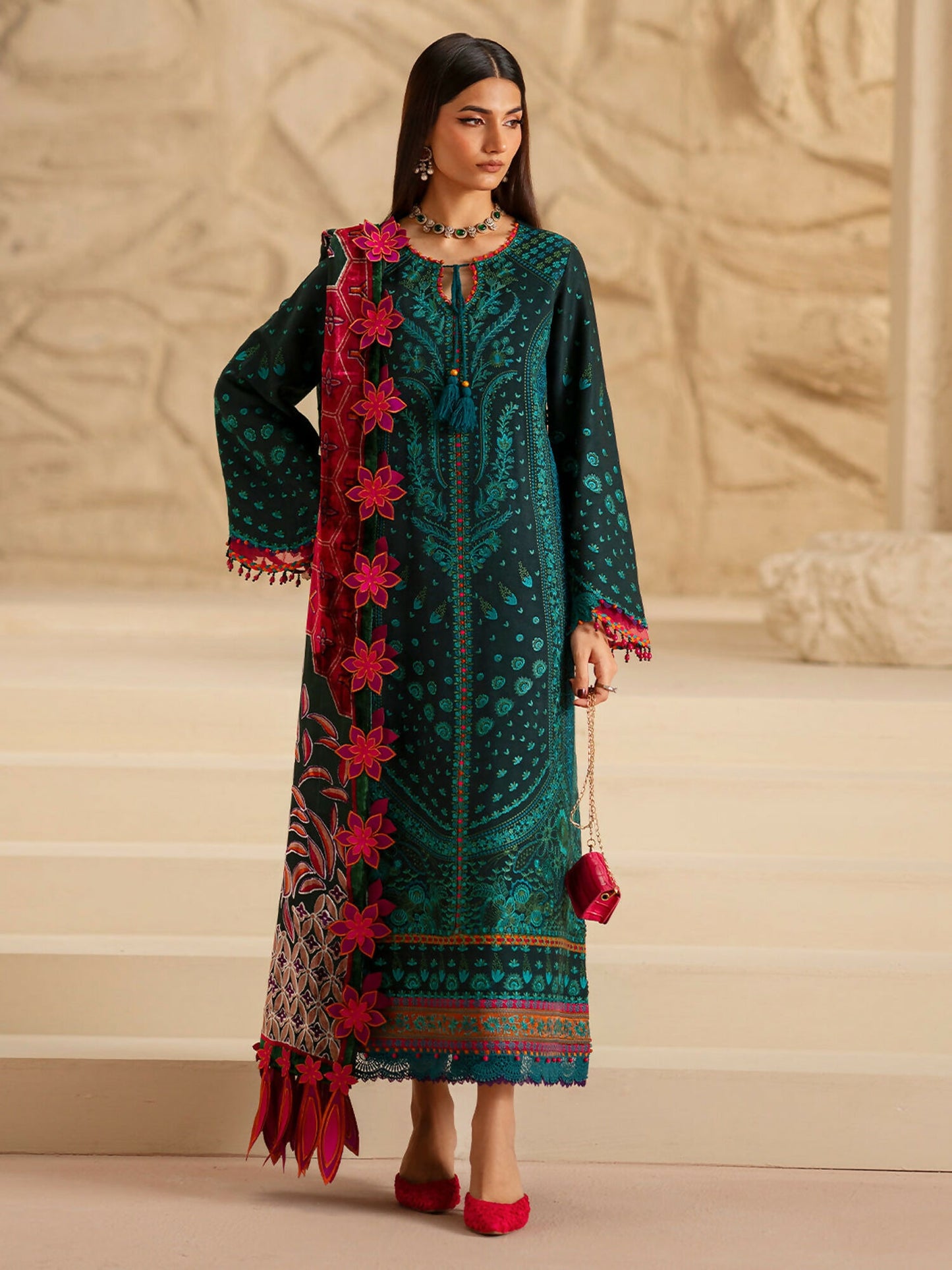 Binilyas Saqqara Kotrai Embroidered Stitched 3-Piece Suit-166-B