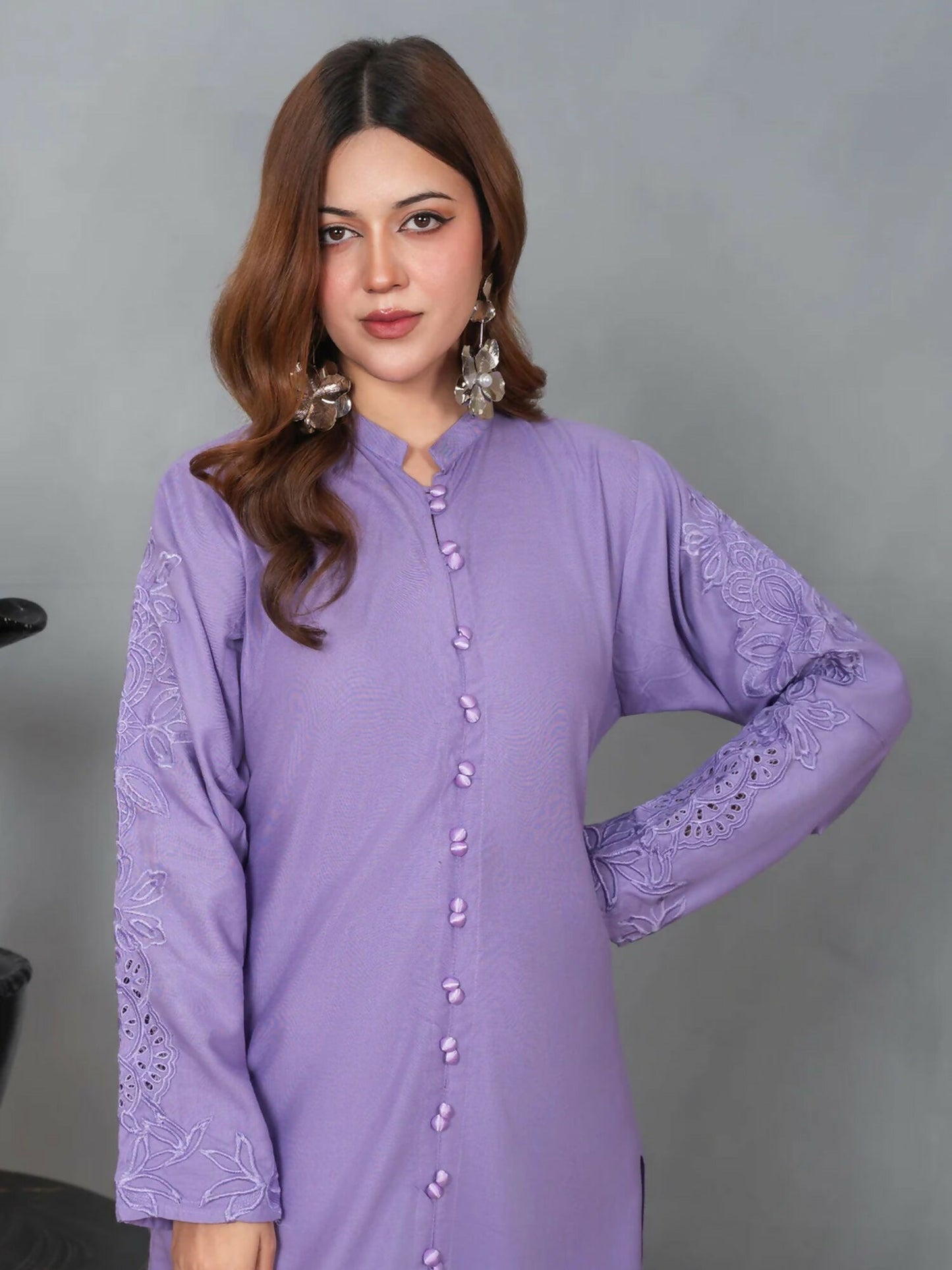 Stylish Collection Musk Linen Embroidered Co-Ord Set-Soofia