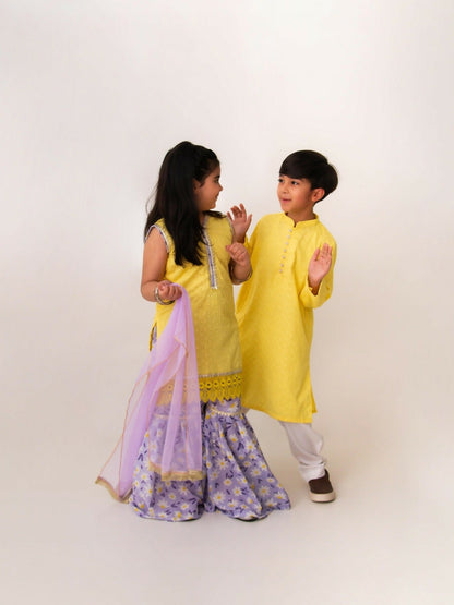 Kidoz Kloset Chikankari Embroidered Stitched Kurta Pajama-Butter Bloom-Boy