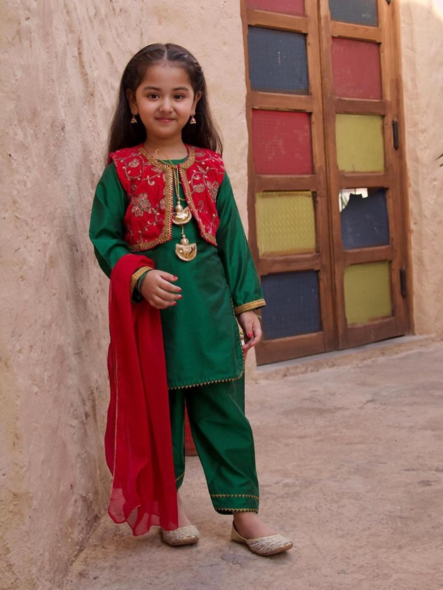 Kidoz Kloset Cotton Silk Embroidered Stitched 4-Piece Suit-Oriole