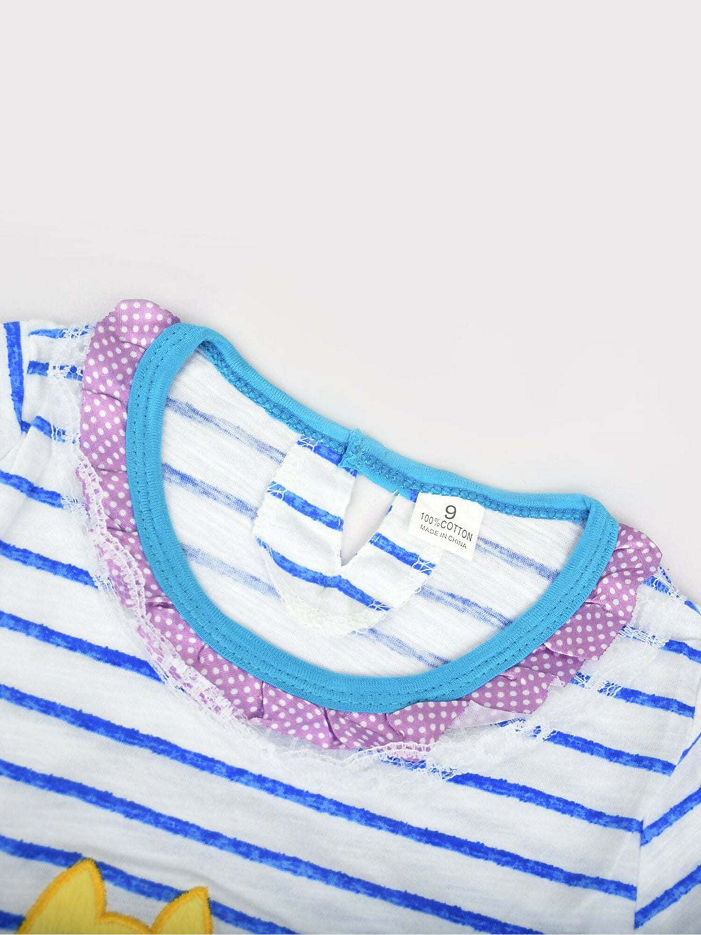 Funky's Embroidered Stripe Frill Neck Tee Shirt– 13649