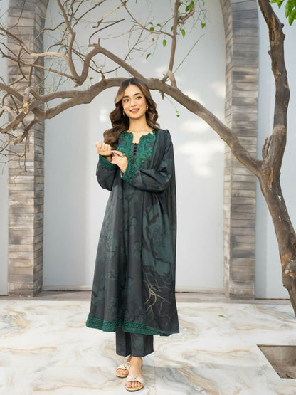 Panache Apparel Fiona SS'25 Cambric Embroidered Stitched Suit-Moss