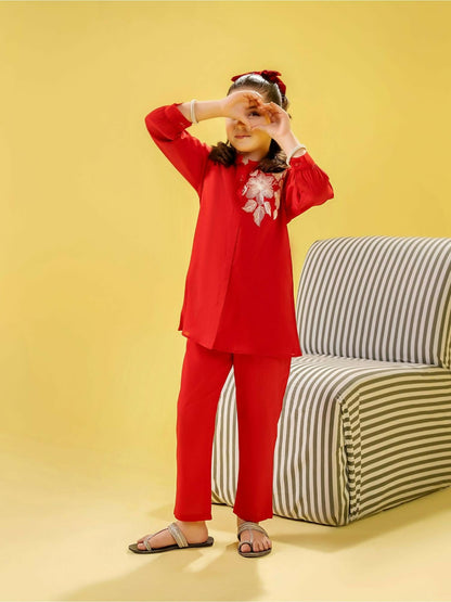 Velvour Girls Cotton Embroidered Stitched 2-Piece Suit-VG153-A