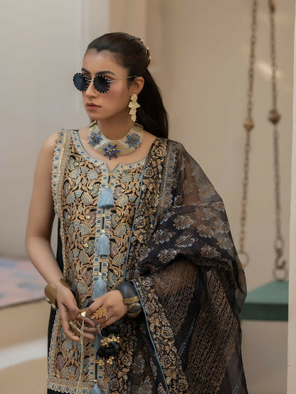 Shiza Hassan Chap Tilak Formals Pure Tusser Silk Embroidered Stitched 2-Piece Suit-Dhalia
