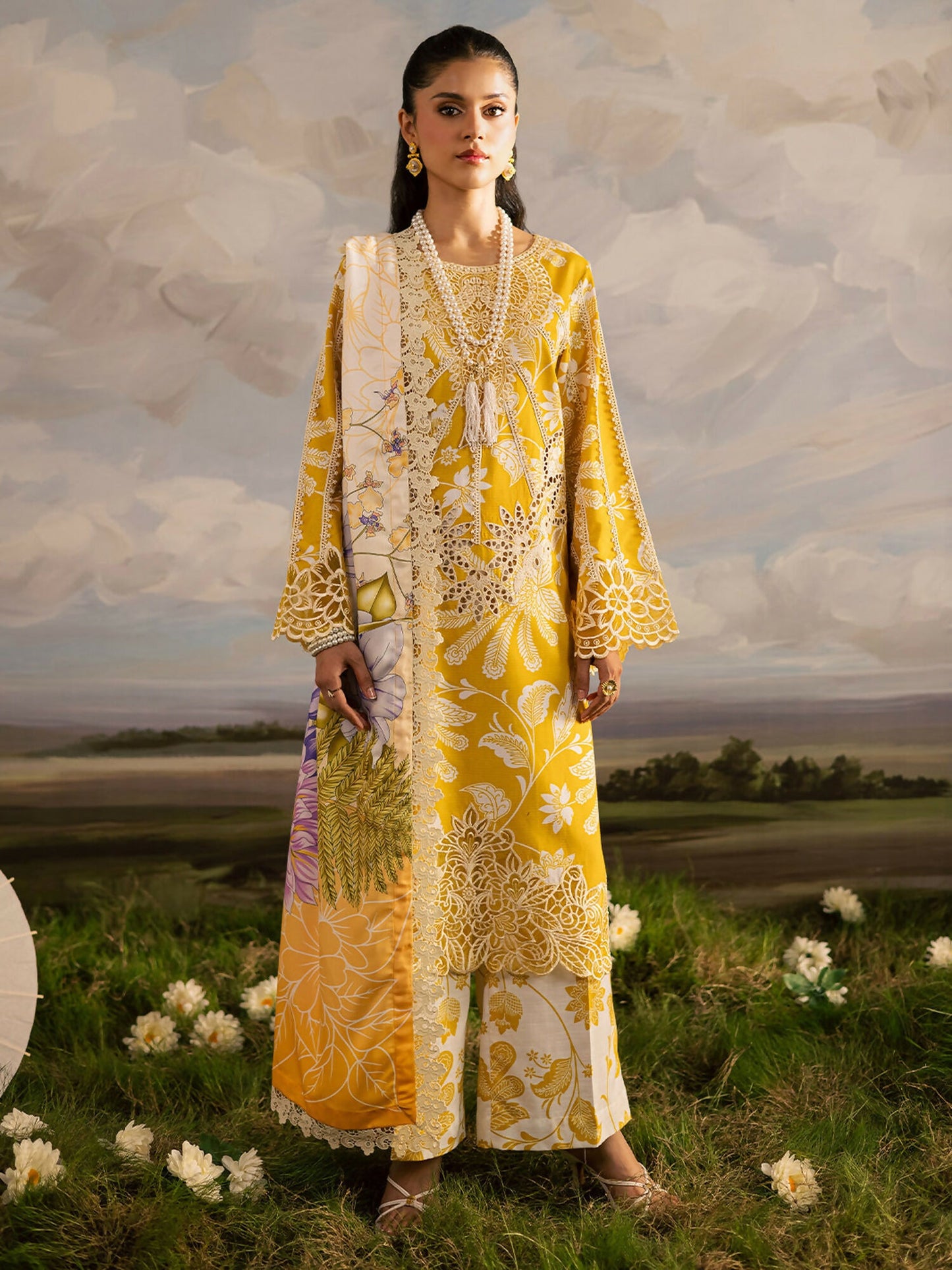 Mahnur Kaia Slub Linen Embroidered Stitched 3-Piece Suit-K- 03