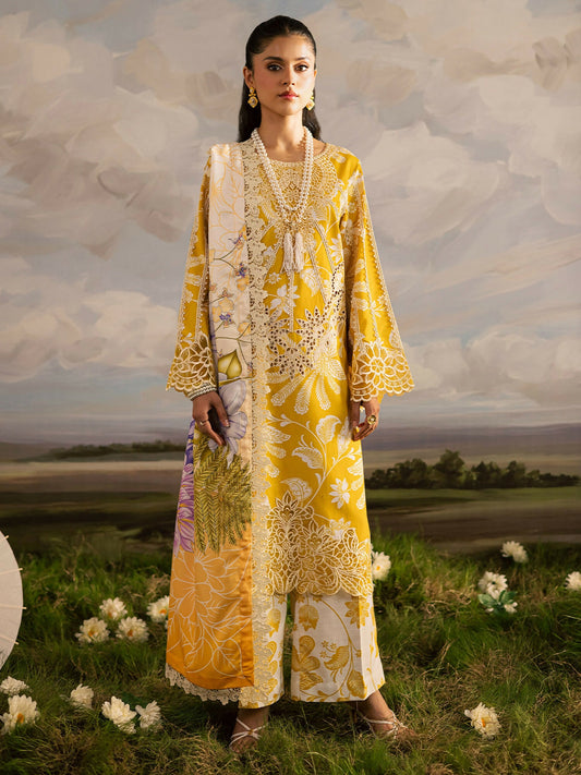 Mahnur Kaia Slub Linen Embroidered Stitched 3-Piece Suit-K- 03