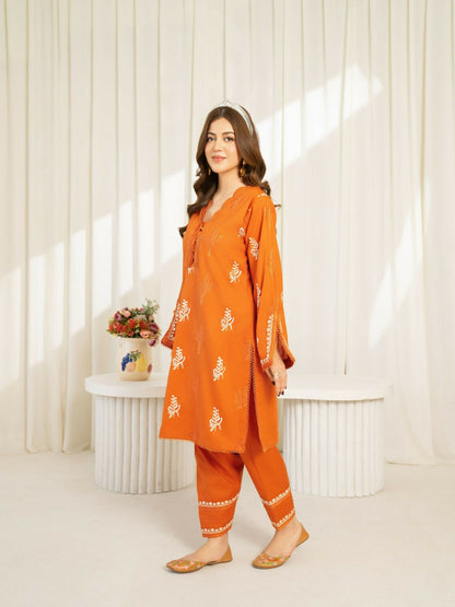 Panache Apparel Sunlit Essentials Cotton Lawn Embroidered Stitched Suit-Rust