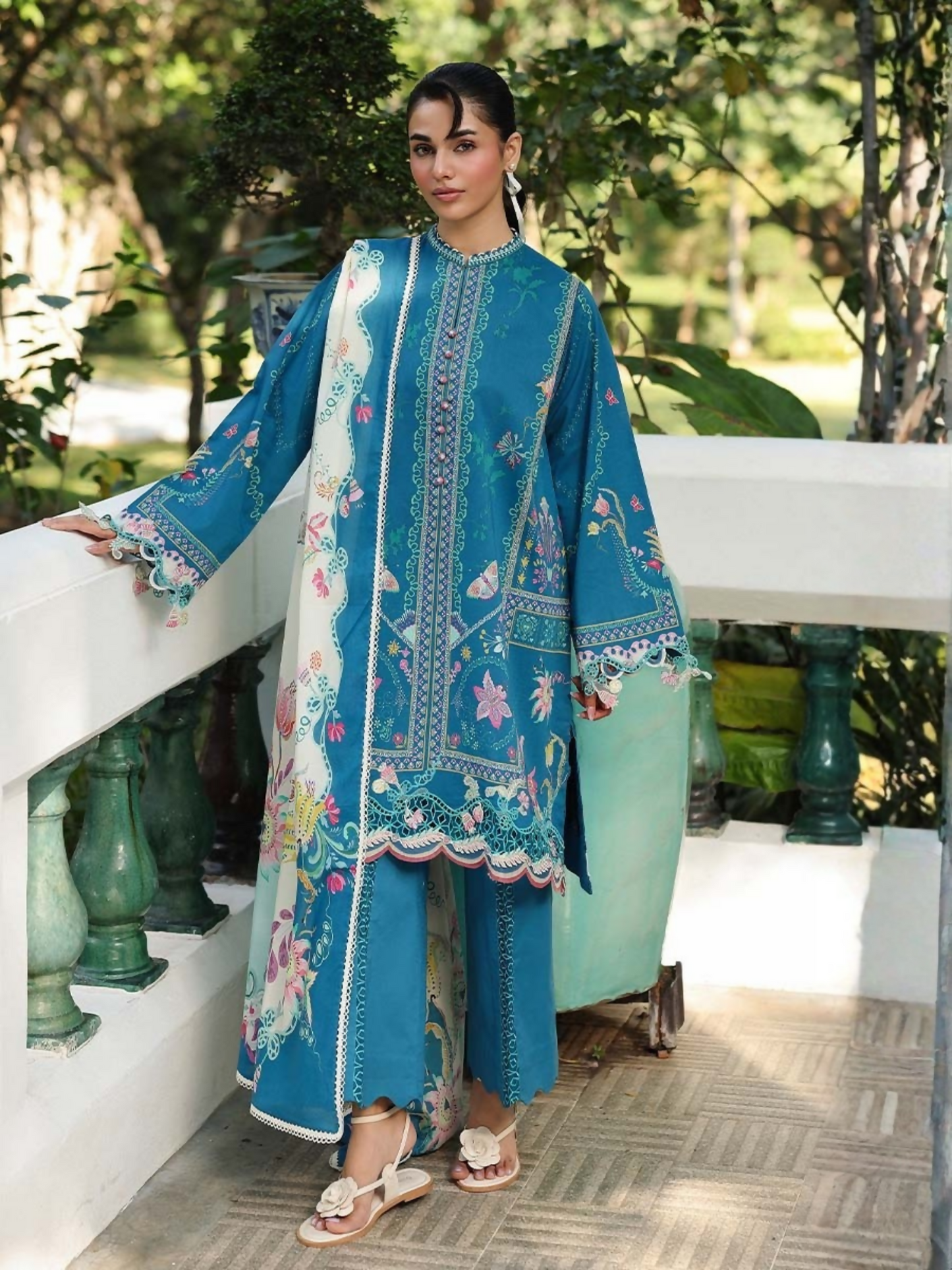 Blue Qalamkar Qprints Lawn'26 Embroidered Unstitched 3-Piece Suit-AX-05-(B)-Caire