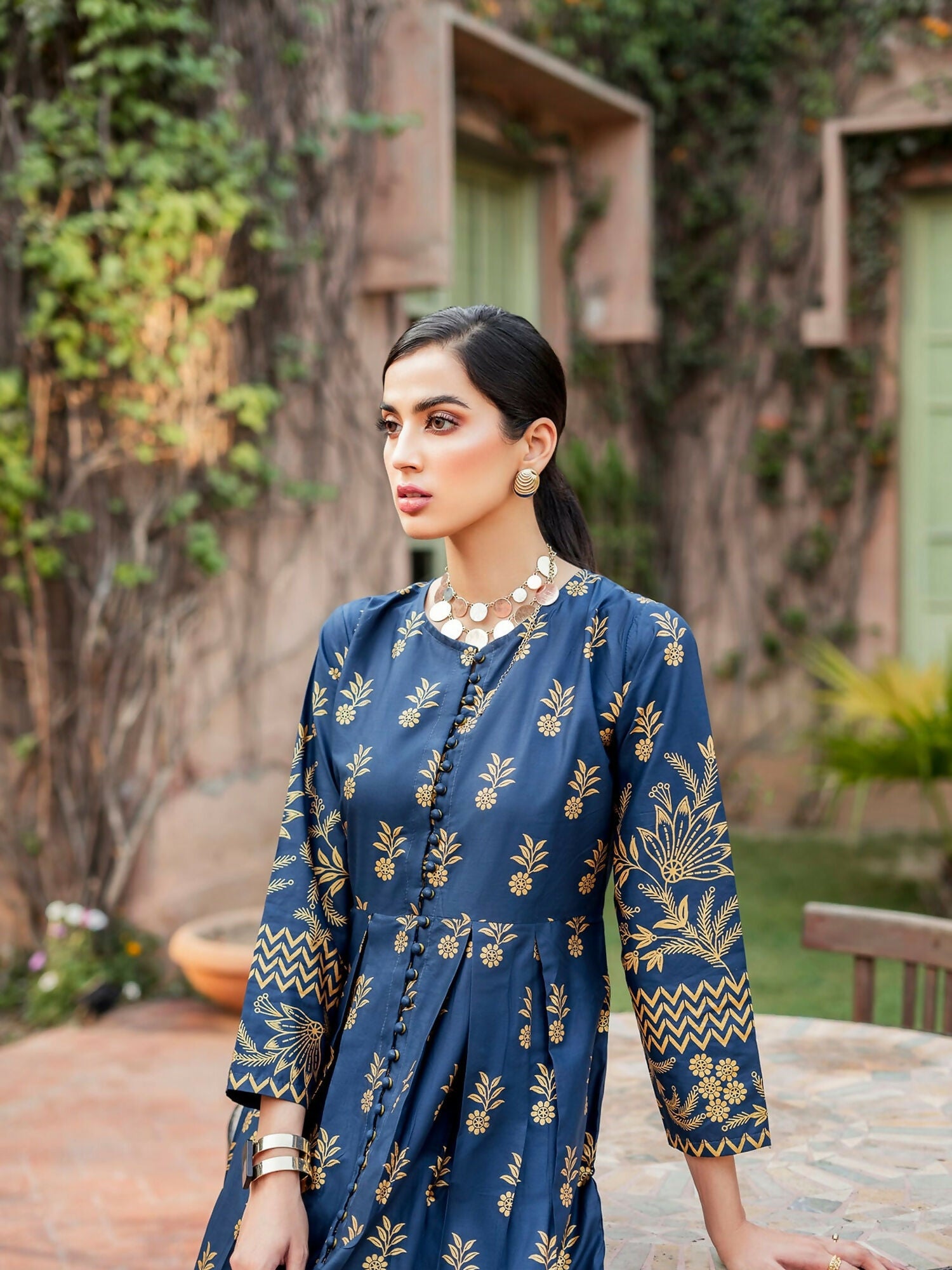 Panache Apparel Floral Fusion Cotton Lawn Printed Stitched Suit-Ice
